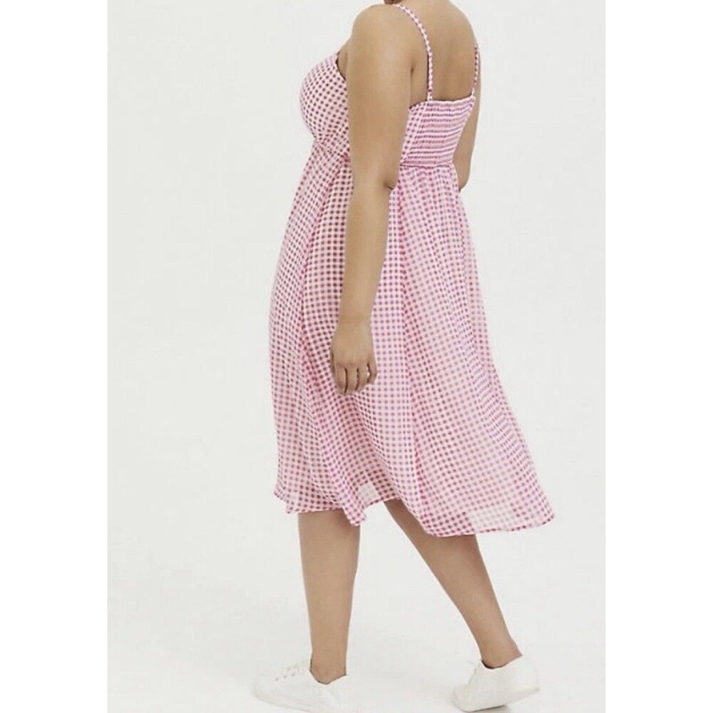 Torrid Gingham Midi Dress Womens 4x Pink Chiffon Button Detail Spaghetti Strap - Picture 4 of 12